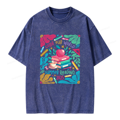 Pagewings Color Our World Summer Reading 2025 Unisex Washed T-shirt