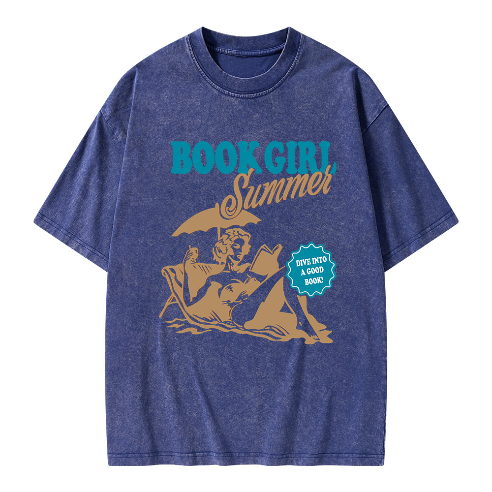 Pagewings Book Girl Summer Unisex Washed T-shirt
