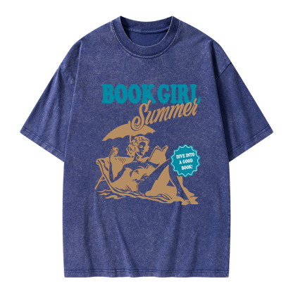 Pagewings Book Girl Summer Unisex Washed T-shirt