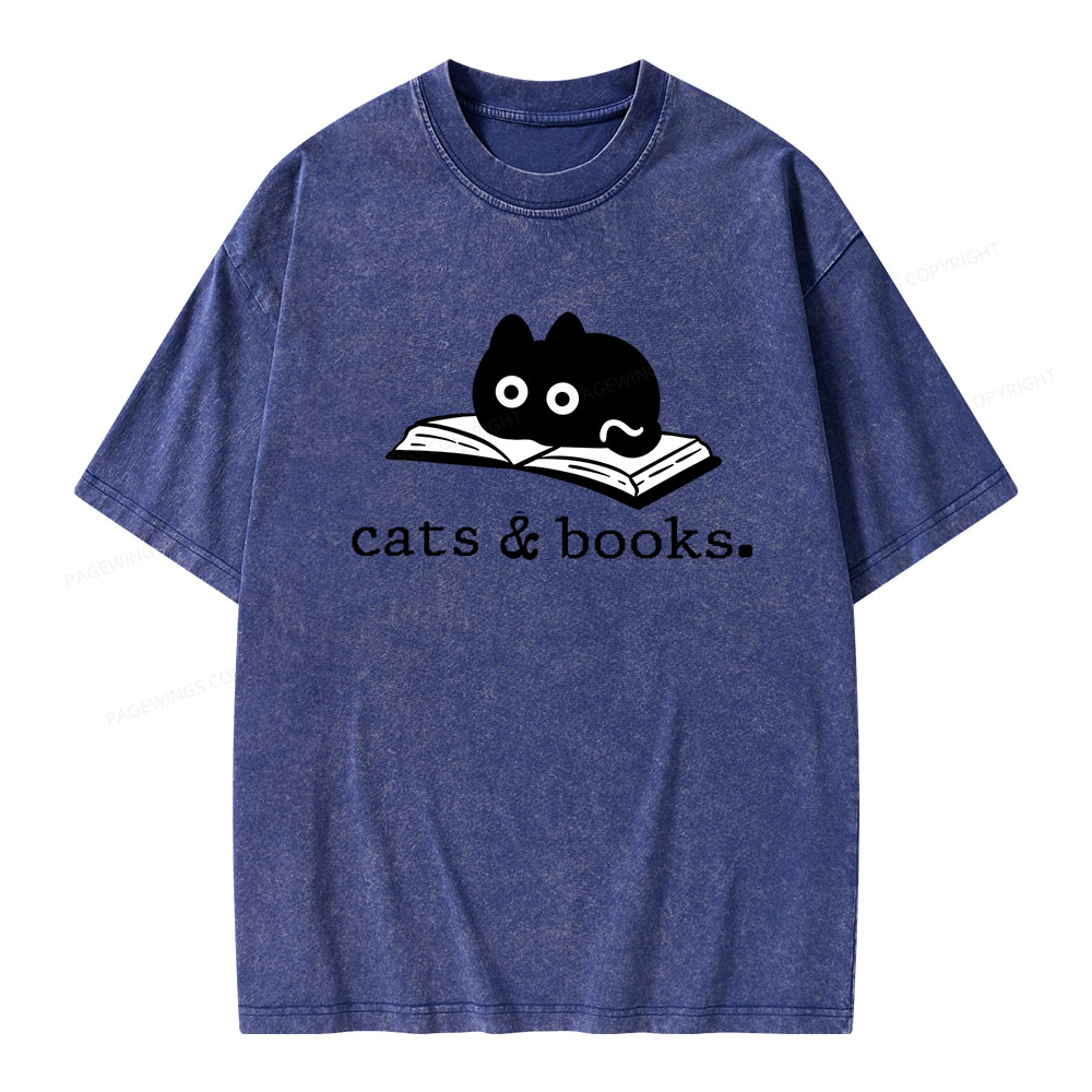 Pagewings Cats and Books Unisex Washed T-shirt