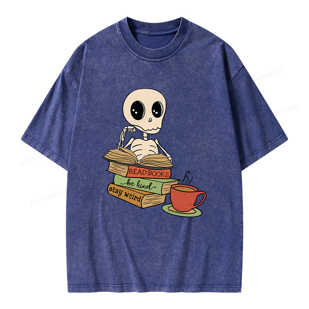 Pagewings Read Books Be Kind Stay Weird Unisex Washed T-shirt
