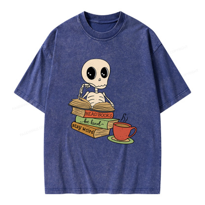 Pagewings Read Books Be Kind Stay Weird Unisex Washed T-shirt