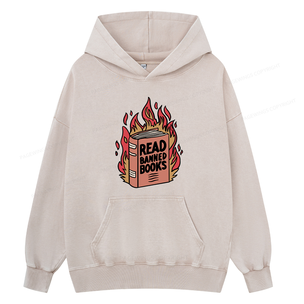Pagewing Read Banned Books Shirt Unisex Washed Hoodie