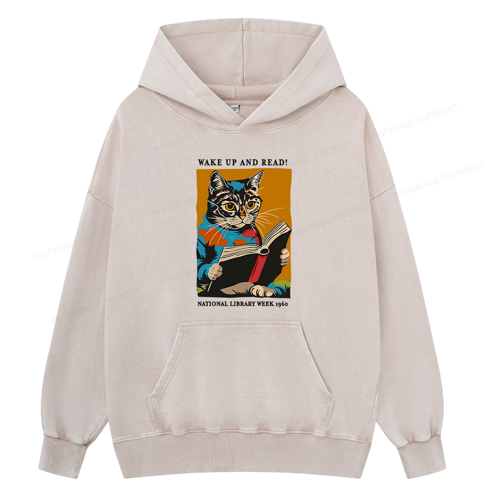 Pagewing Cat Reading Poster Unisex Washed Hoodie