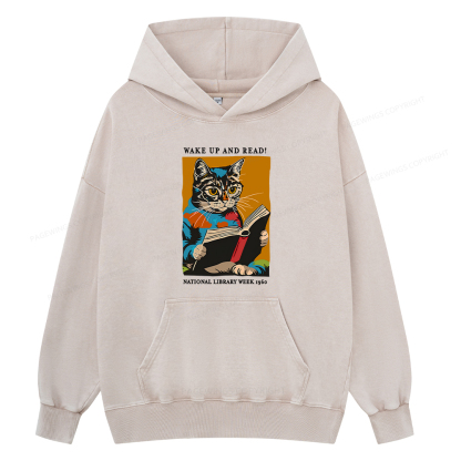 Pagewing Cat Reading Poster Unisex Washed Hoodie