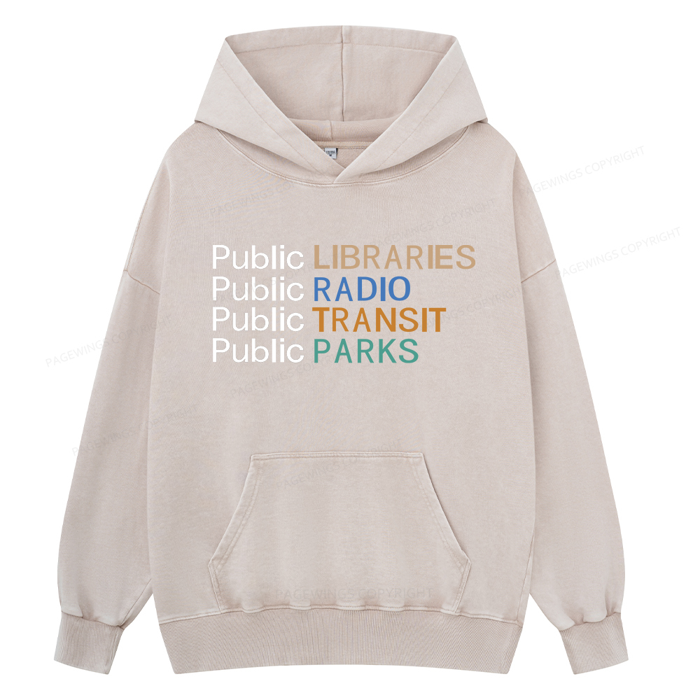 Pagewing Public Libraries Radio Transit Parks Unisex Washed Hoodie