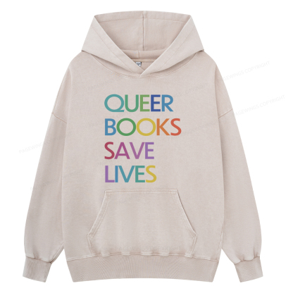 Pagewing Queer Books Save Lives Unisex Washed Hoodie