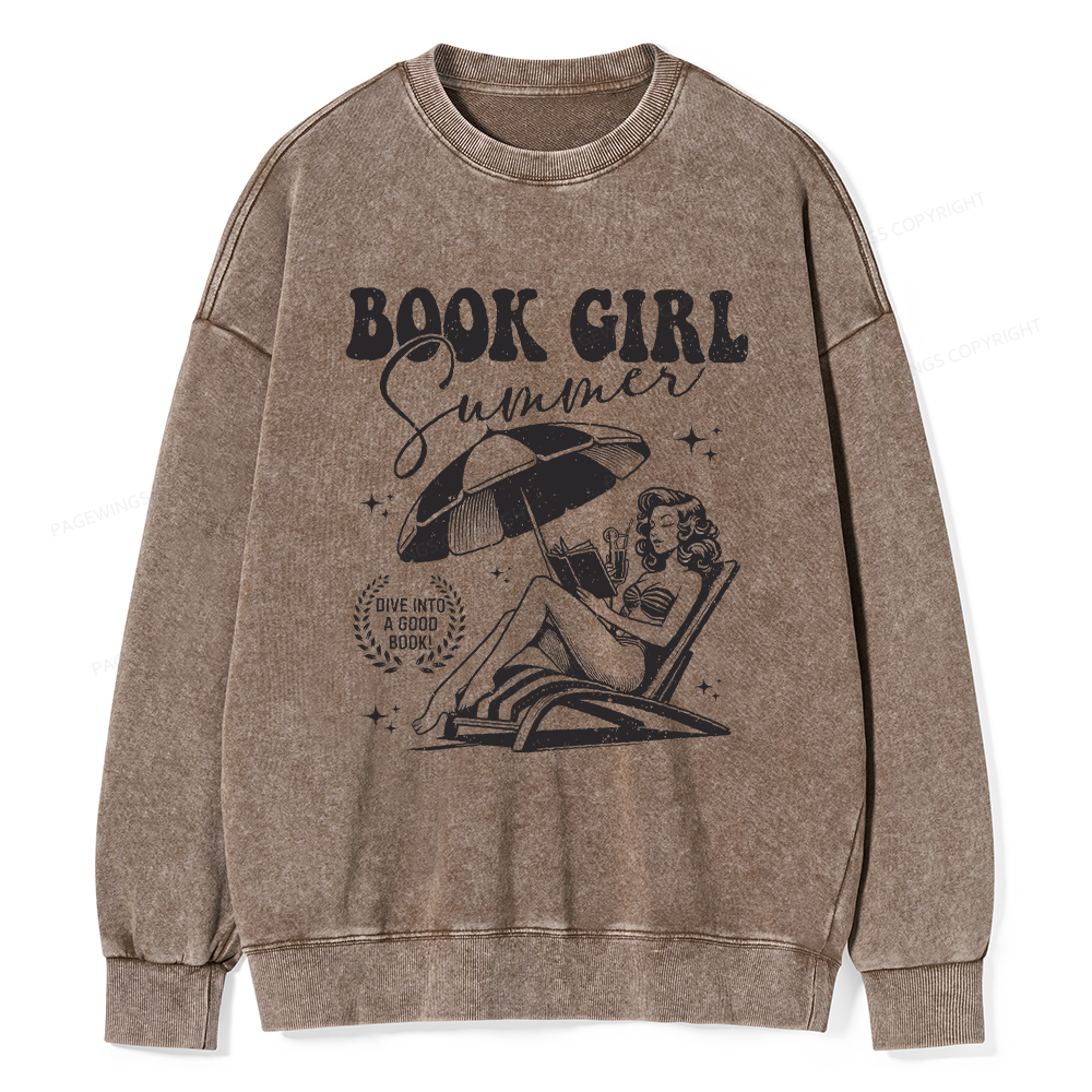 Pagewings Book Girl Summer Unisex Washed Sweatshirt
