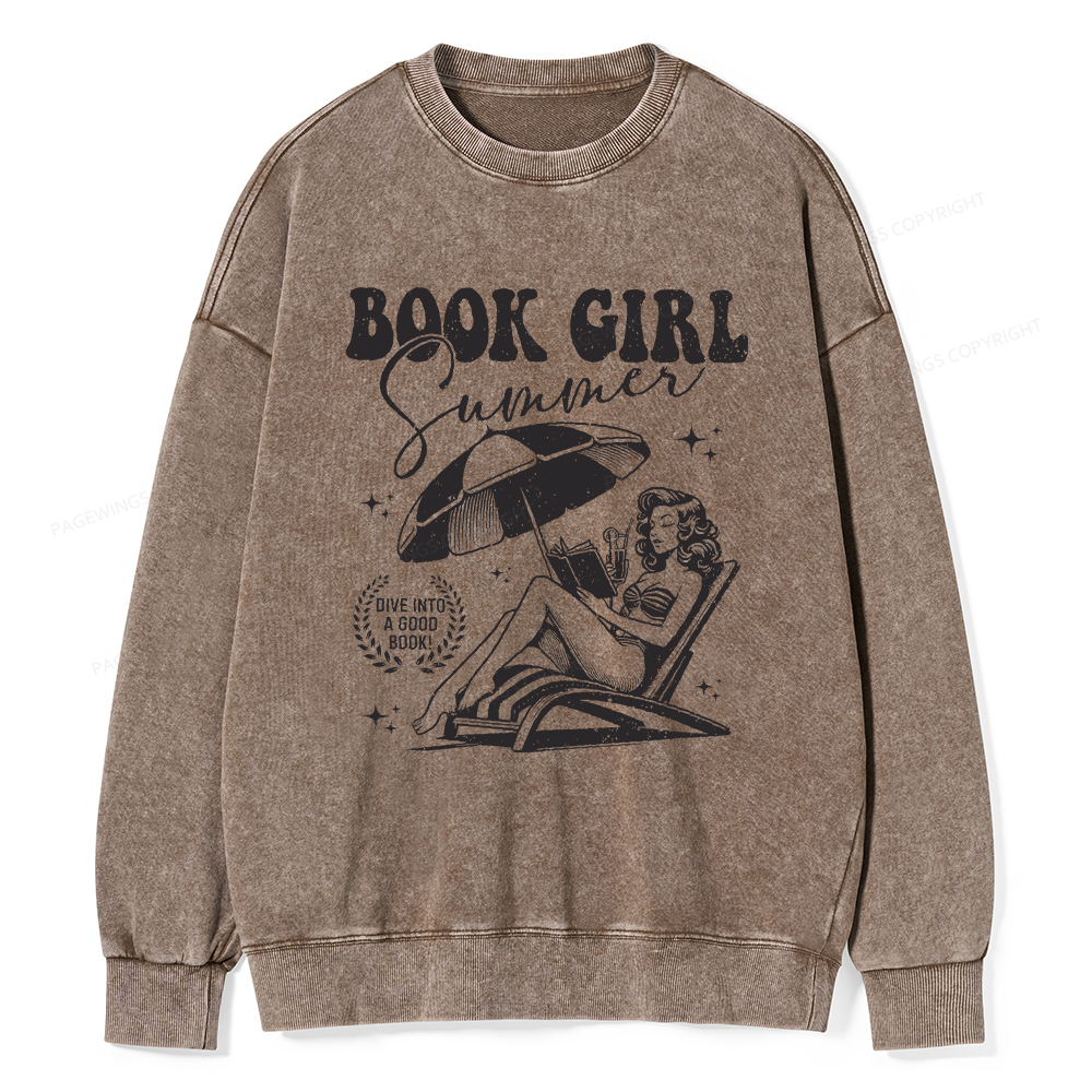Pagewings Book Girl Summer Unisex Washed Sweatshirt