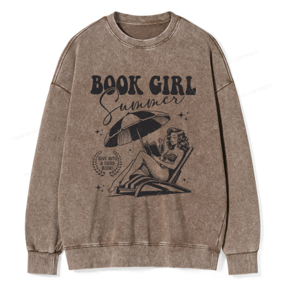 Pagewings Book Girl Summer Unisex Washed Sweatshirt
