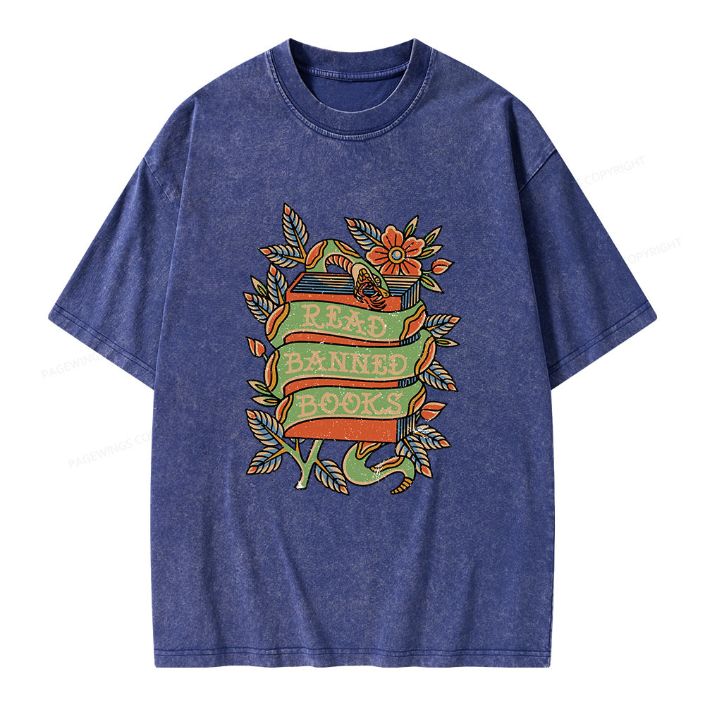 Pagewings Read Banned Books Unisex Washed T-shirt