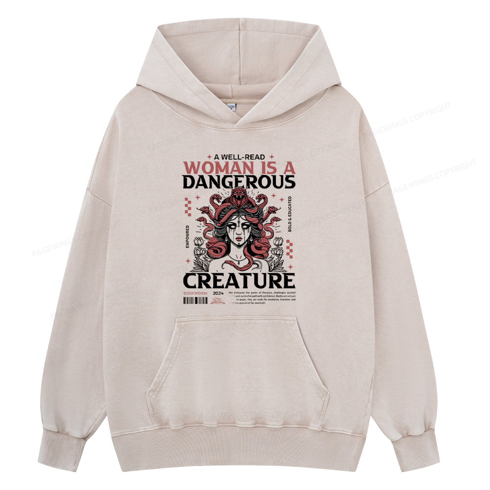 Pagewing A Well-Read Woman is A Dangerous Creature Unisex Washed Hoodie