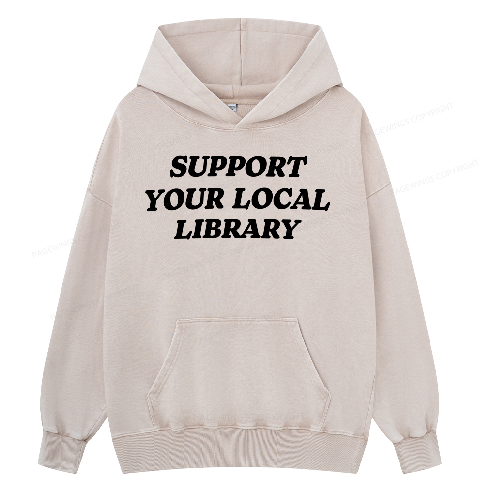 Pagewing Support Your Local Library Unisex Washed Hoodie