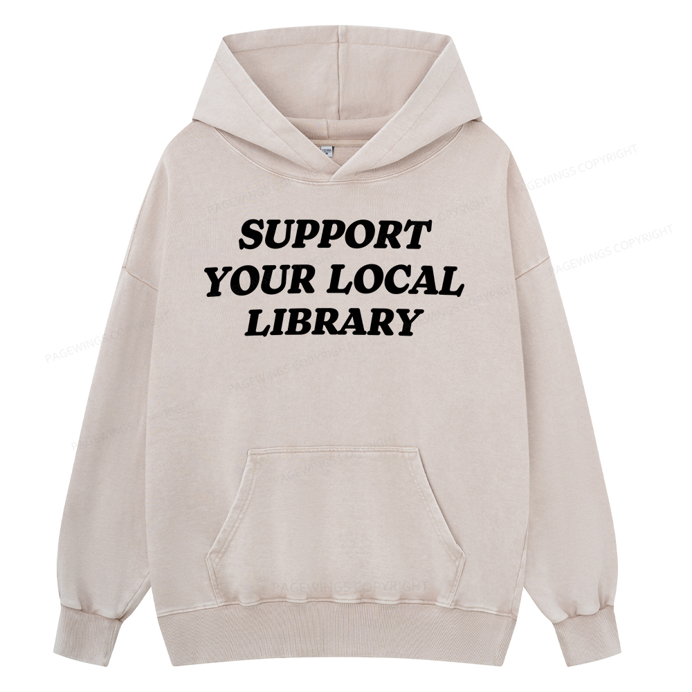 Pagewing Support Your Local Library Unisex Washed Hoodie