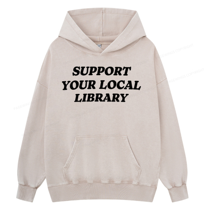 Pagewing Support Your Local Library Unisex Washed Hoodie
