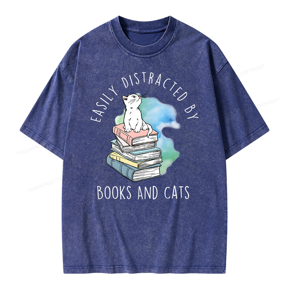 Pagewings Cute Cat On Top Book Stock Unisex Washed T-shirt