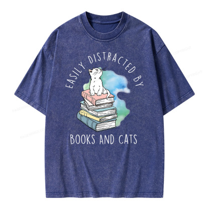 Pagewings Cute Cat On Top Book Stock Unisex Washed T-shirt