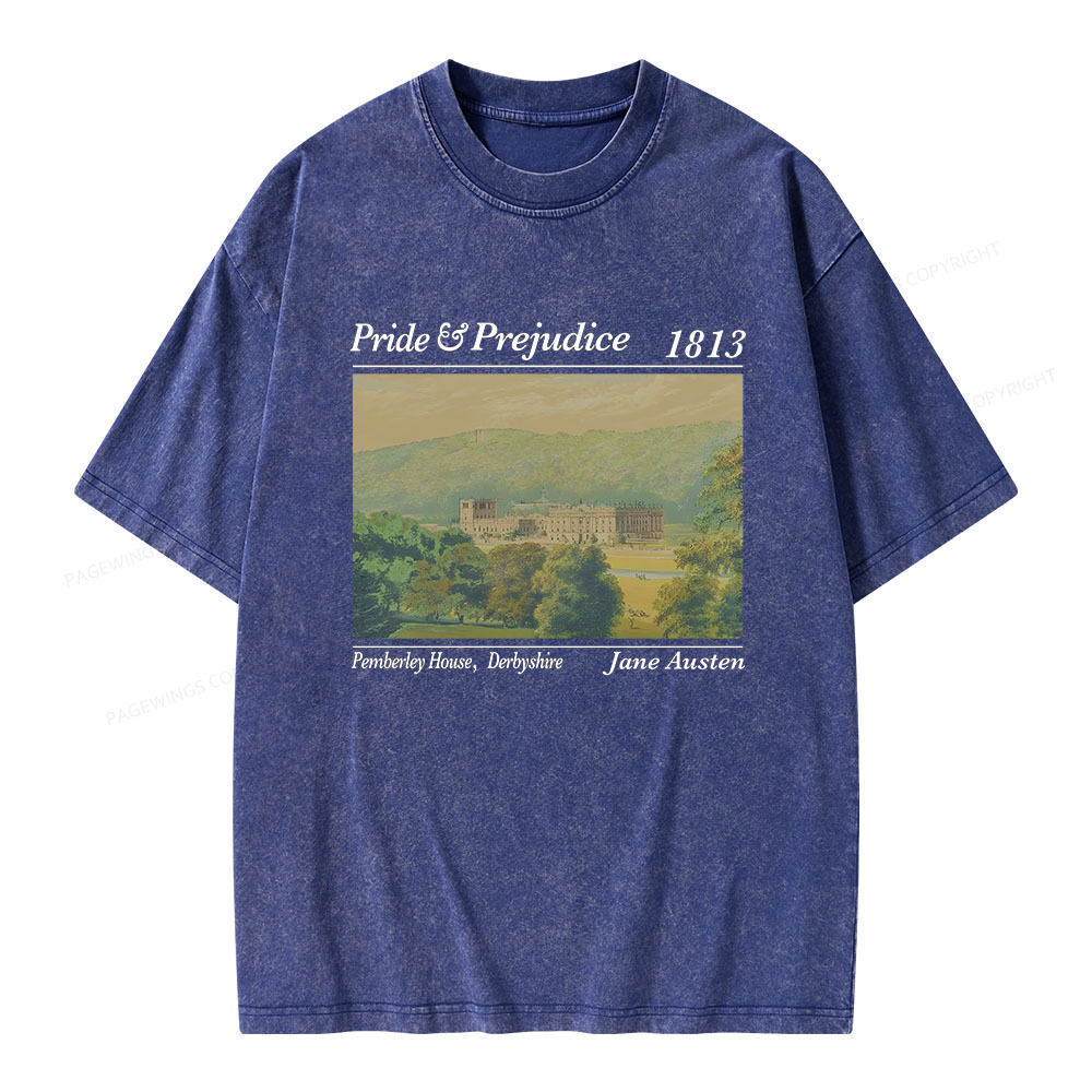 Pagewings Pride and Prejudice Pemberley House Unisex Washed T-shirt