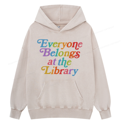 Pagewing Everyone belongs at the library Unisex Washed Hoodie