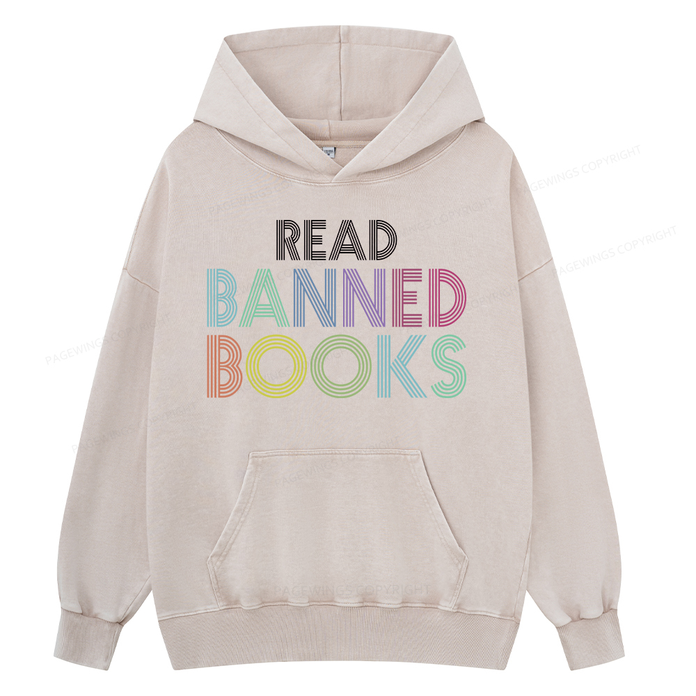 Pagewing Read Banned Books Shirt, Social Justice Gift Unisex Washed Hoodie
