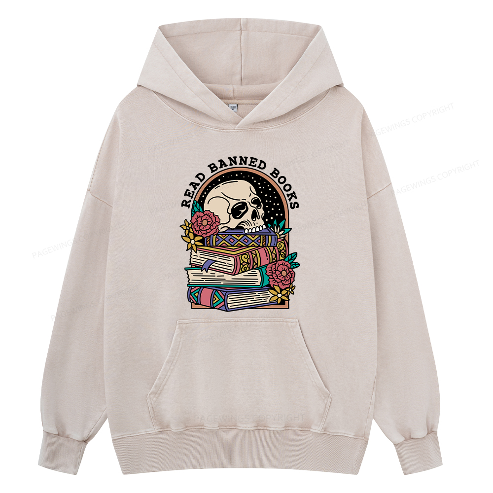 Pagewing Read Banned Book Floral Unisex Washed Hoodie