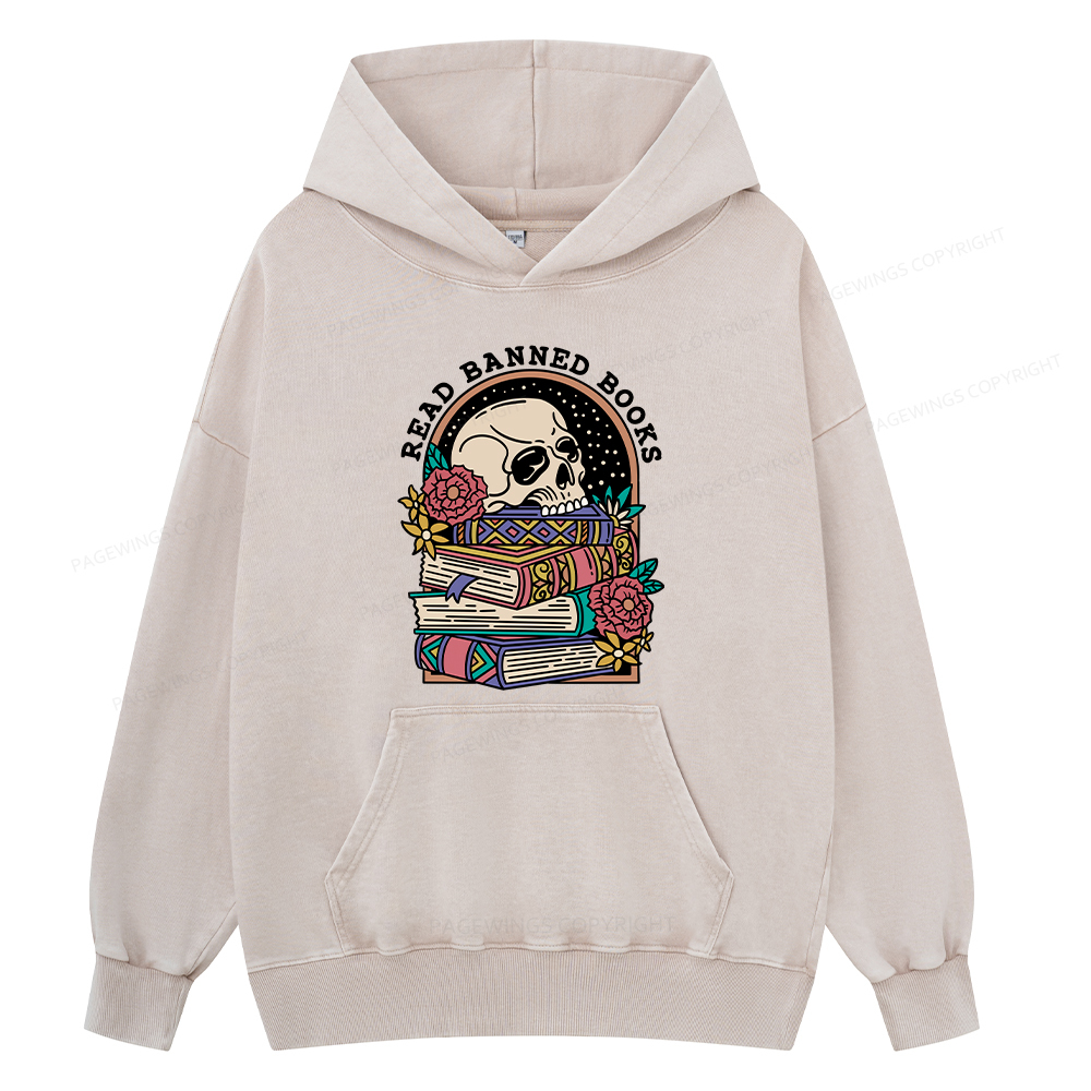 Pagewing Read Banned Book Floral Unisex Washed Hoodie