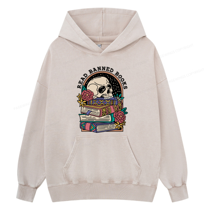 Pagewing Read Banned Book Floral Unisex Washed Hoodie