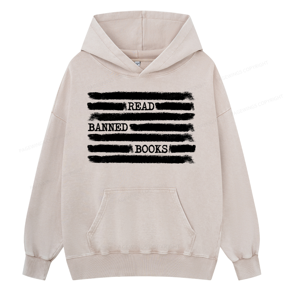 Pagewing Read Banned Books Bookworm Librarian Unisex Washed Hoodie
