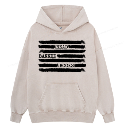 Pagewing Read Banned Books Bookworm Librarian Unisex Washed Hoodie