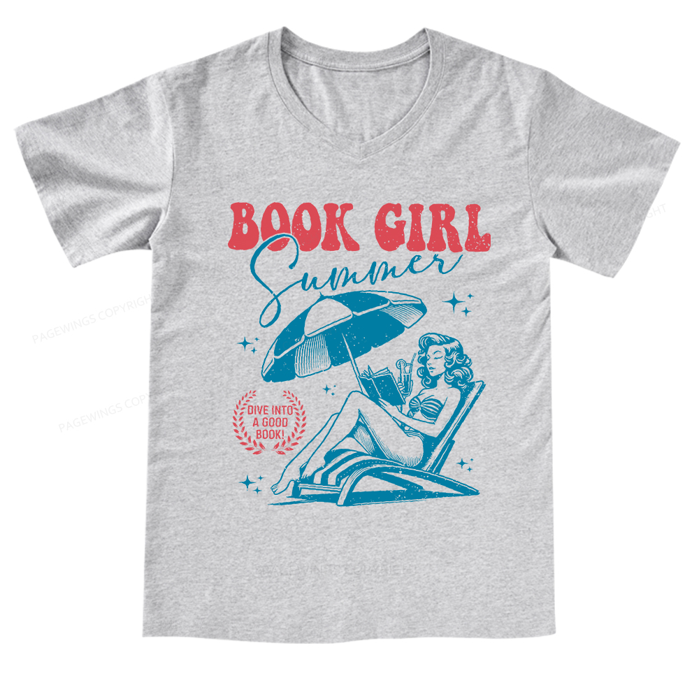 Pagewings Book Girl Summer V-neck T-shirt