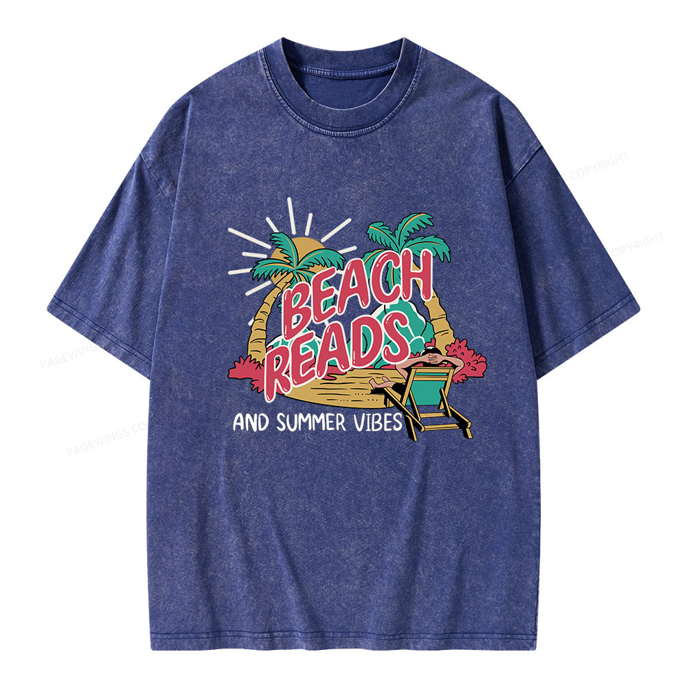 Pagewings Beach Reads And Summer Vibes Unisex Washed T-shirt