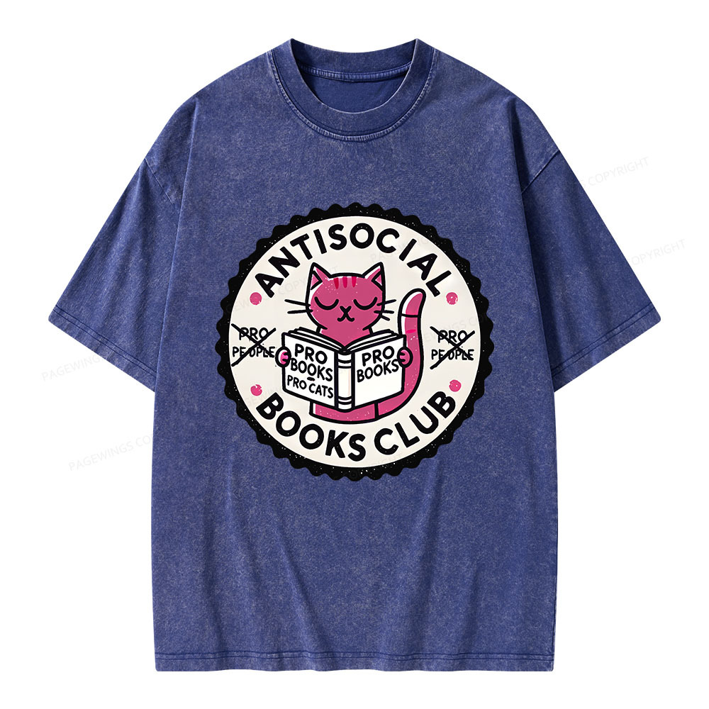 Pagewings Antisocial Books Club Unisex Washed T-shirt