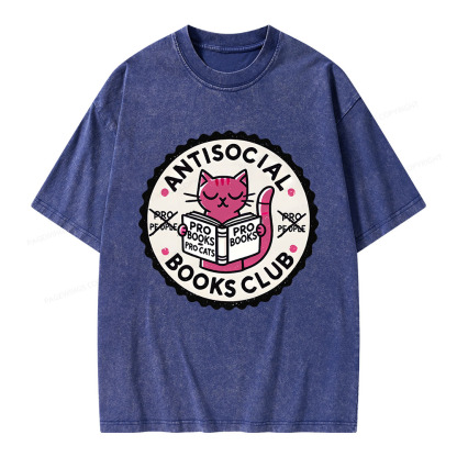 Pagewings Antisocial Books Club Unisex Washed T-shirt