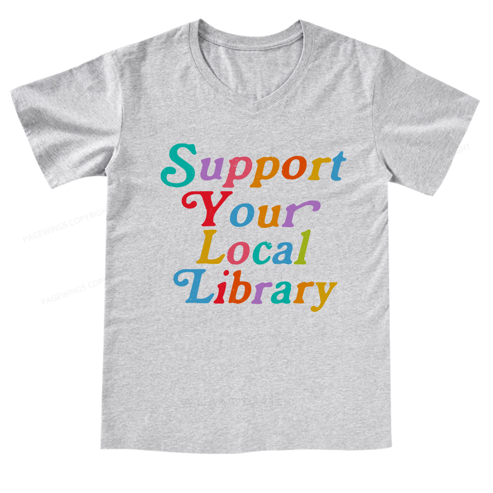 Pagewings Support Your Local Library V-neck T-shirt