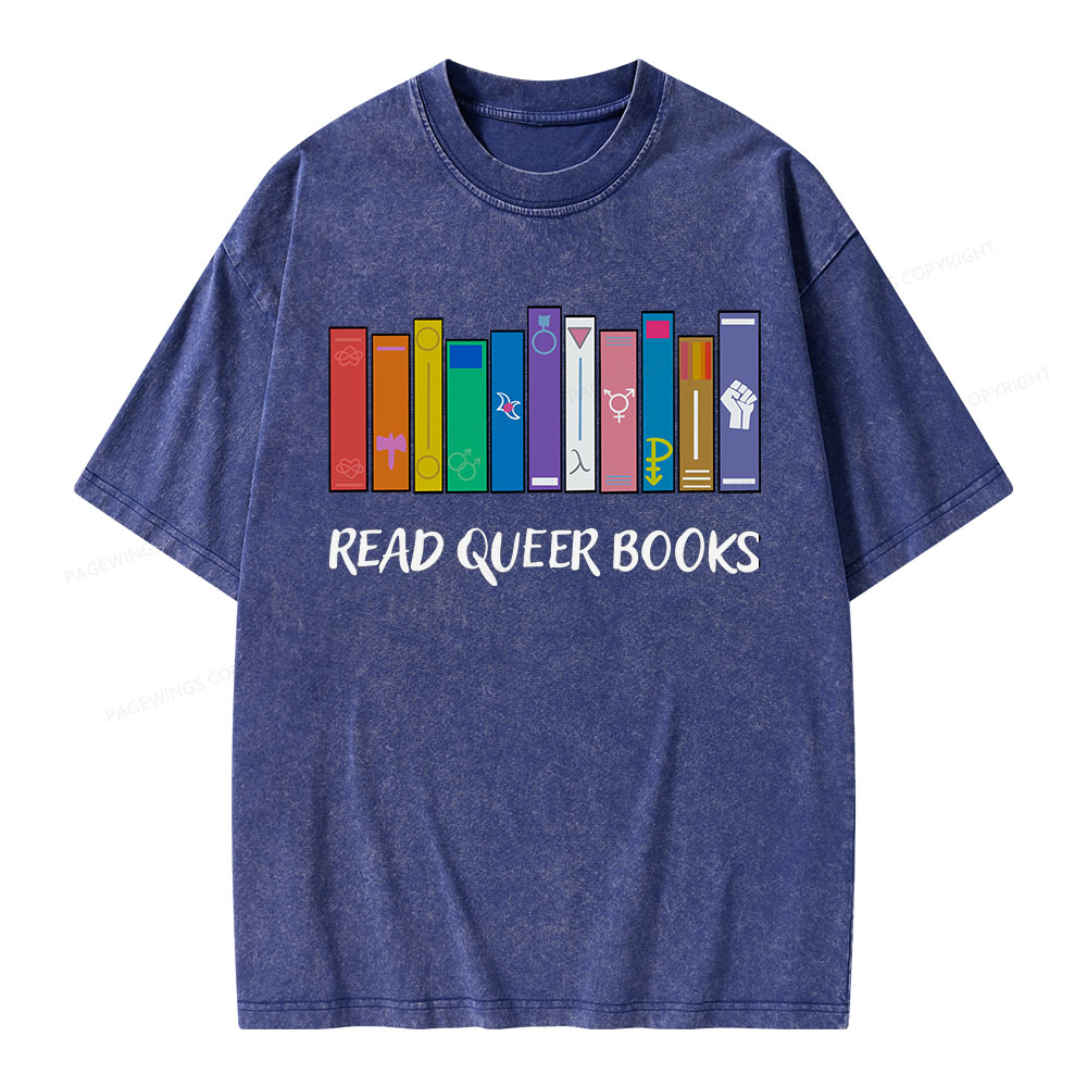 Pagewings Read Queer Books Unisex Washed T-shirt
