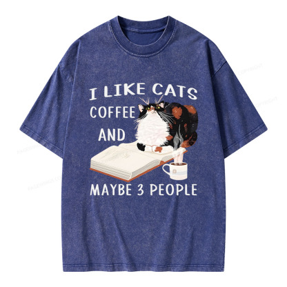 Pagewings I Like Cats Coffee And Maybe 3 People Unisex Washed T-shirt