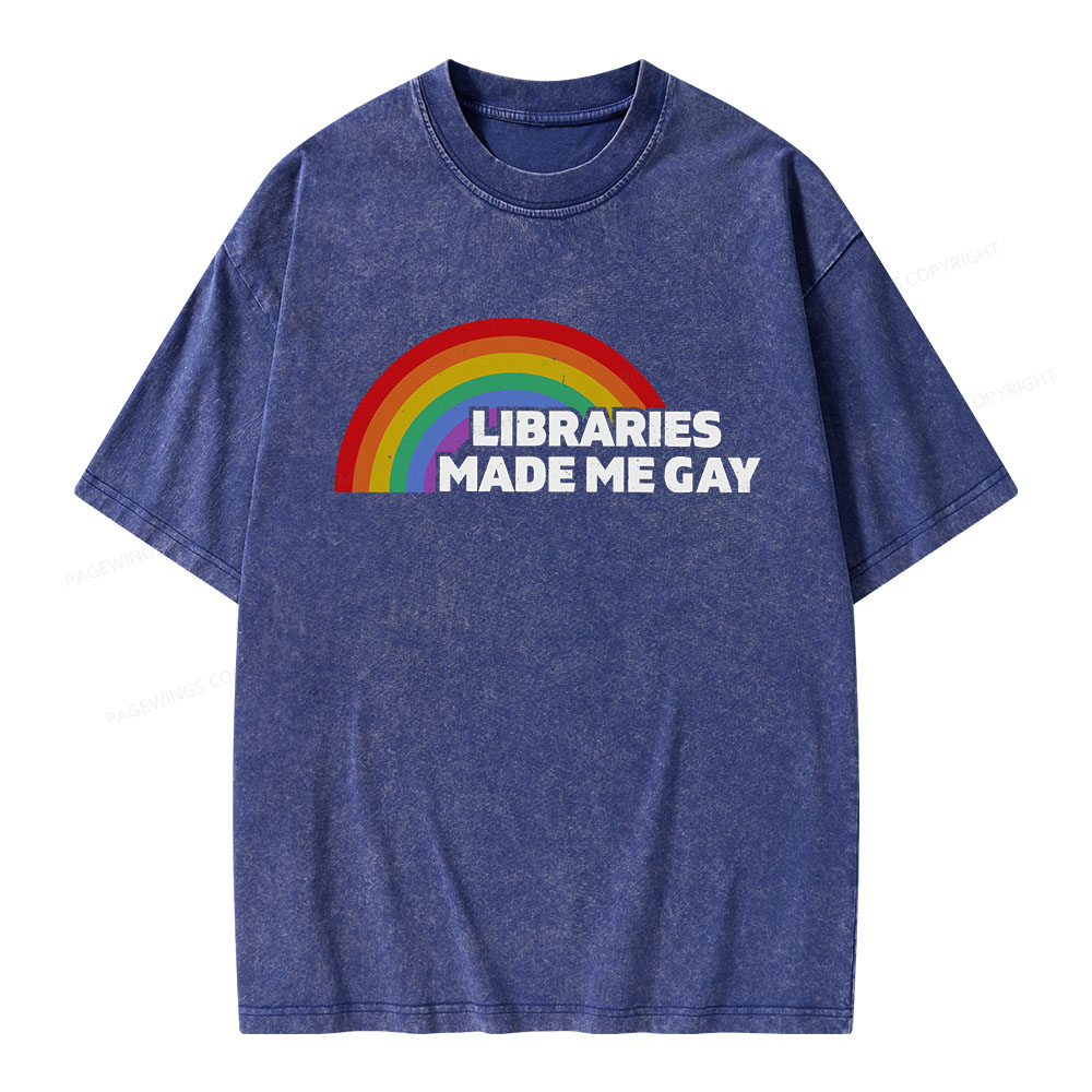 Pagewings Libraries Made Me Gay Unisex Washed T-shirt