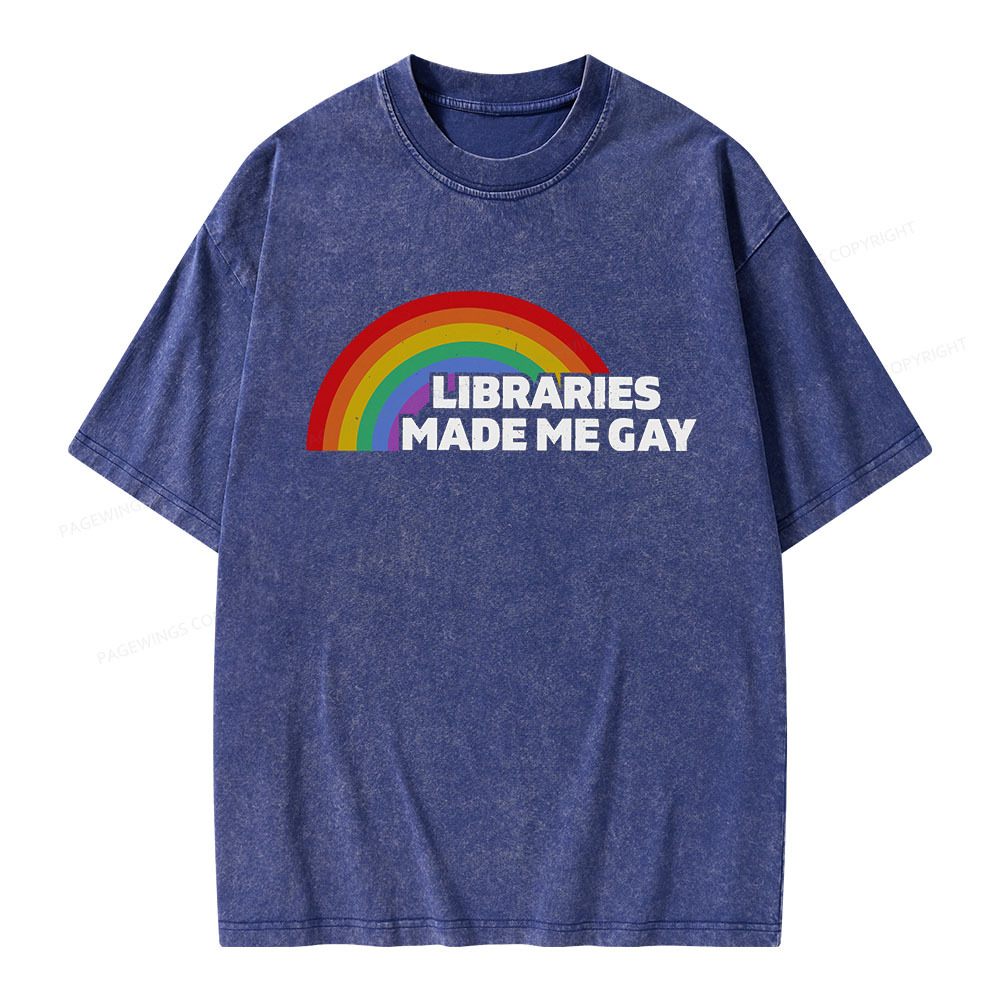 Pagewings Libraries Made Me Gay Unisex Washed T-shirt
