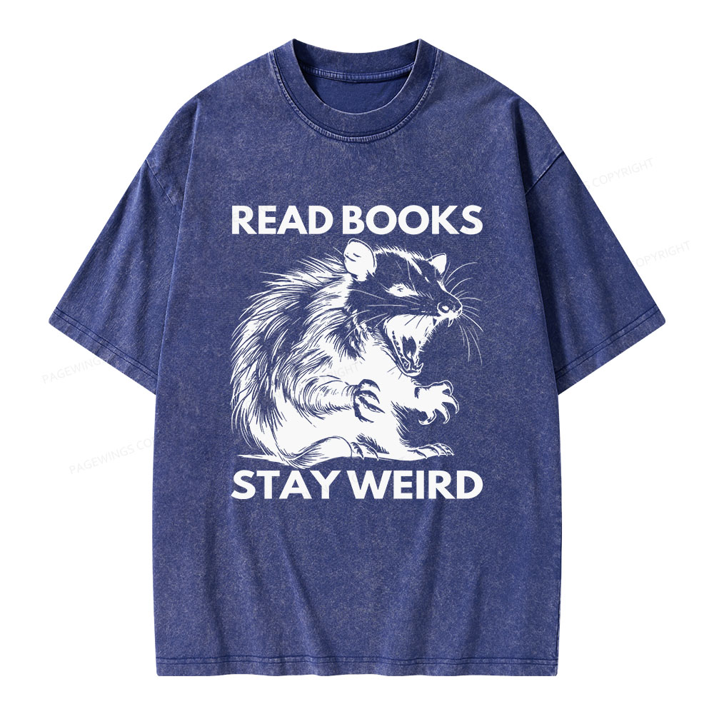 Pagewings Read Books Stay Weird Unisex Washed T-shirt