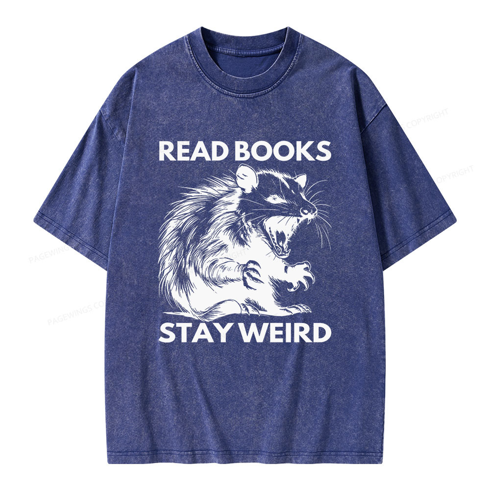 Pagewings Read Books Stay Weird Unisex Washed T-shirt