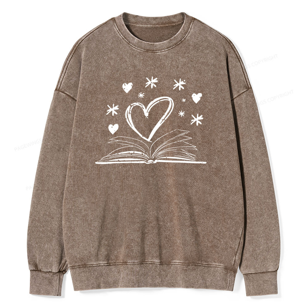 Pagewings Bookworm Librarian Valentines Day Book T-Shirt Unisex Washed Sweatshirt