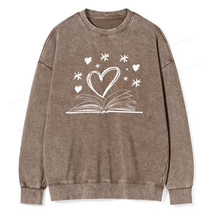 Pagewings Bookworm Librarian Valentines Day Book T-Shirt Unisex Washed Sweatshirt