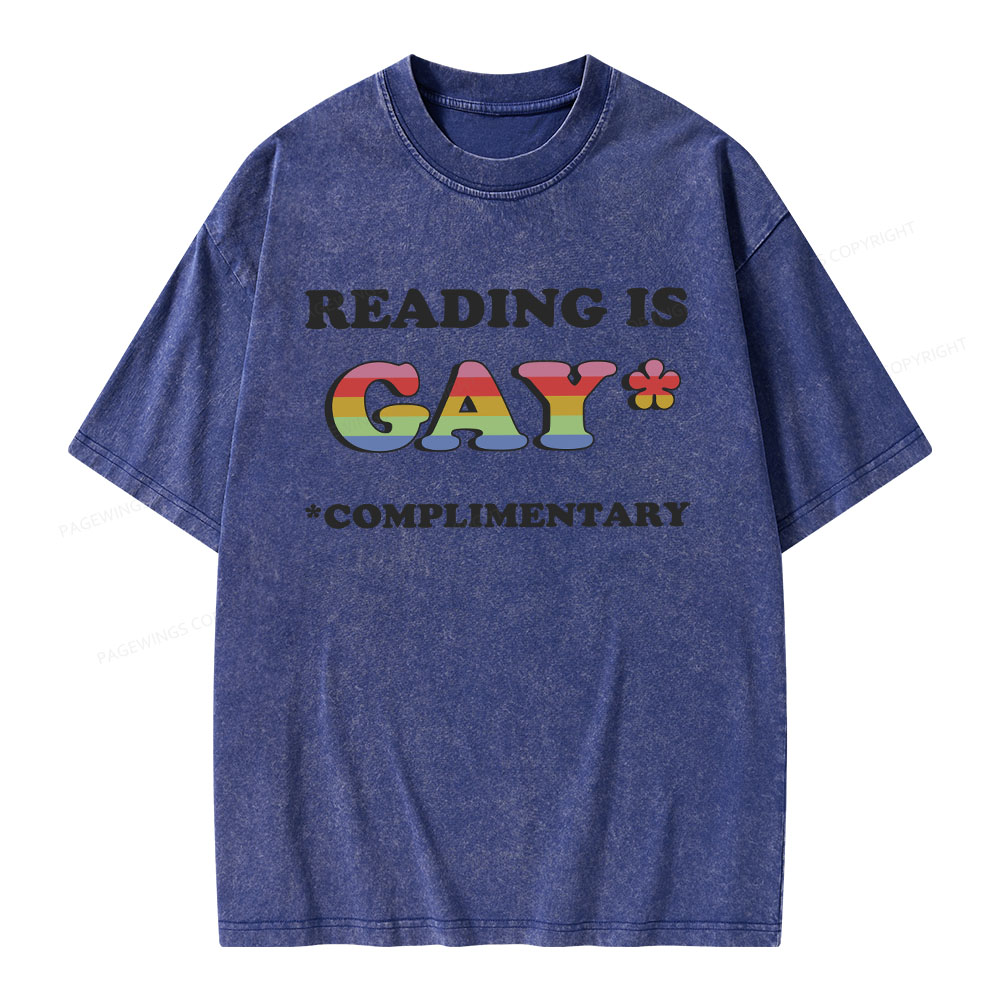 Pagewings Reading Is Gay Complimentary Unisex Washed T-shirt
