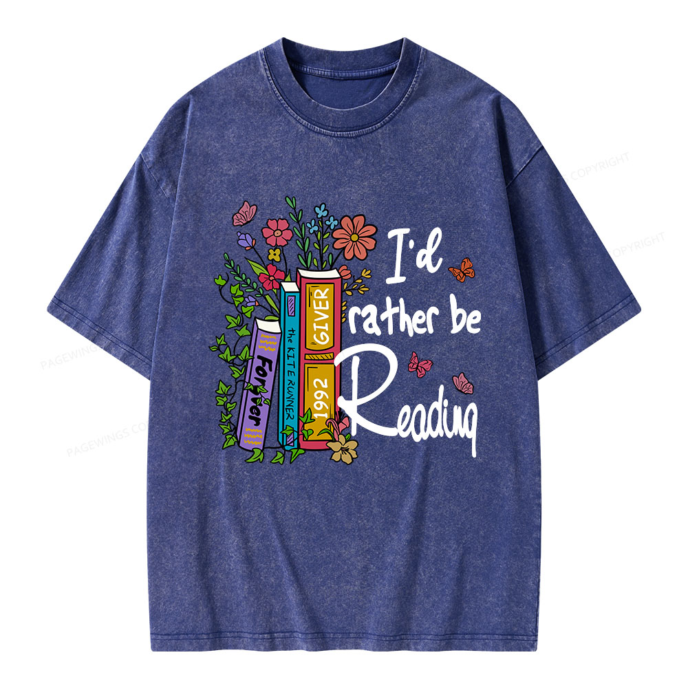 Pagewings I'd Rather Be Reading Unisex Washed T-shirt