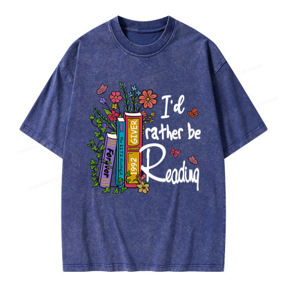 Pagewings I'd Rather Be Reading Unisex Washed T-shirt