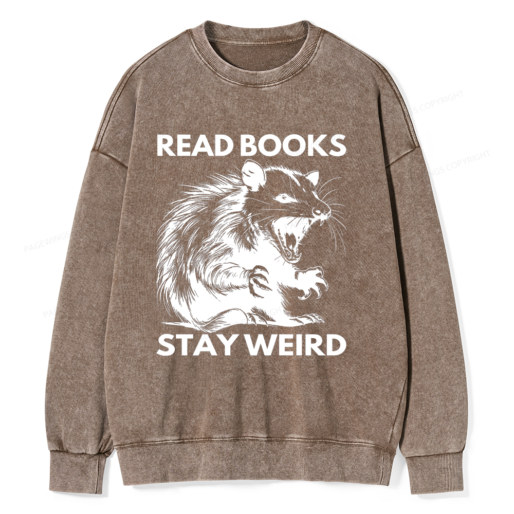 Pagewings Read Books Stay Weird Unisex Washed Sweatshirt