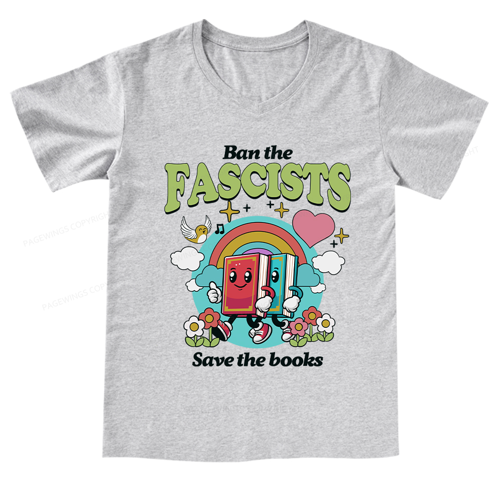 Pagewings Ban the Fascists Save the Books V-neck T-shirt