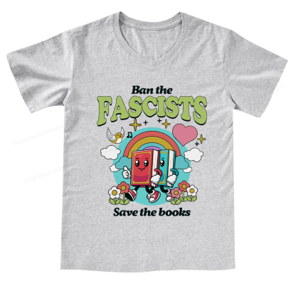 Pagewings Ban the Fascists Save the Books V-neck T-shirt