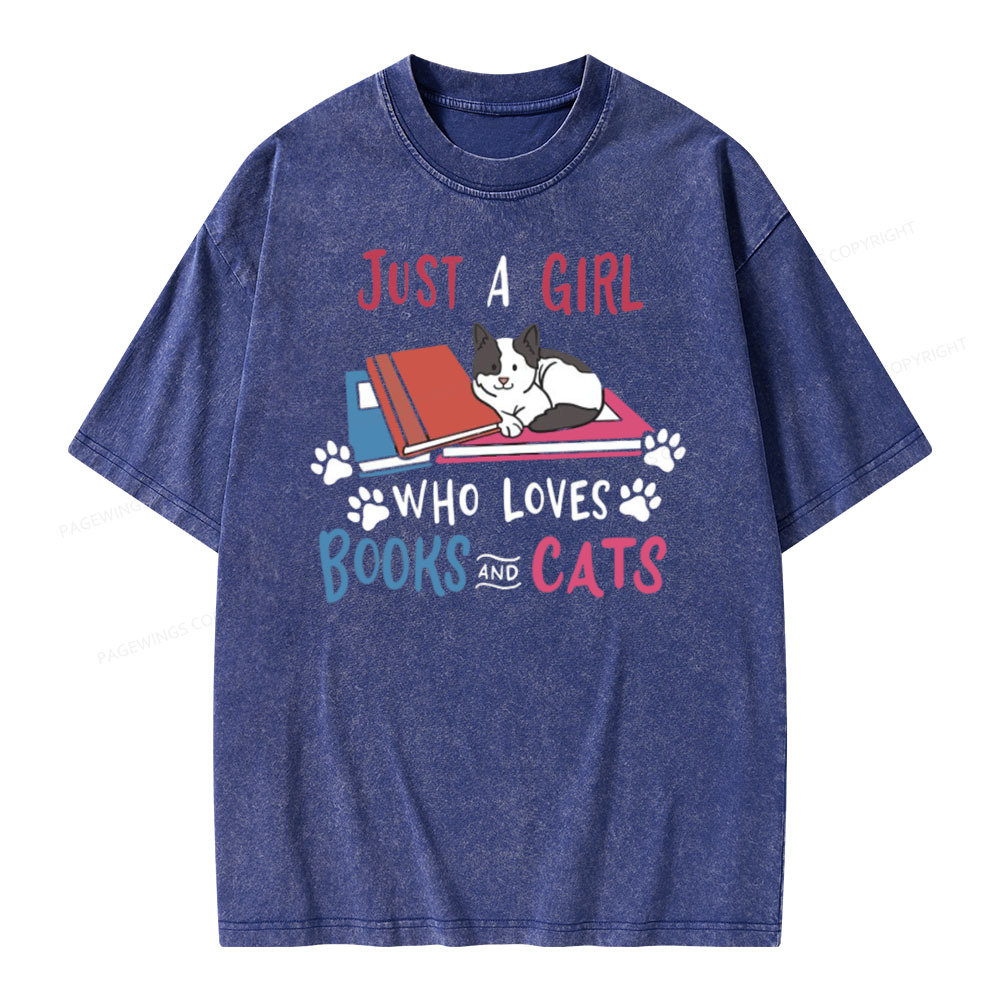 Pagewings Cat Books Book and Cats on Unisex Baseball T-Shirt Unisex Washed T-shirt
