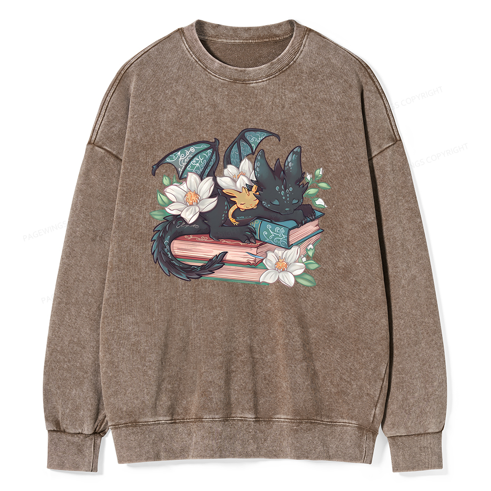 Pagewings Fantasy Book Dragon Unisex Washed Sweatshirt